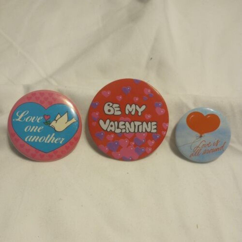 Three Vintage Valentines Day Button Pins